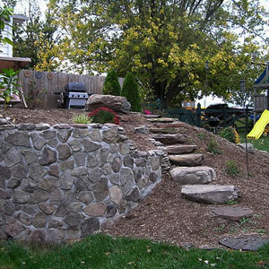 Custom stairs and retaining well Pondscapes Maryland